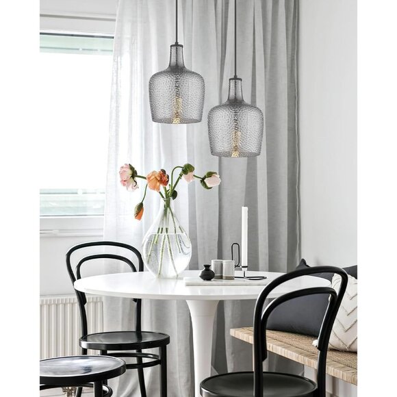 Smoky Gray Hammered Glass Bell Pendant Light | Modern Ceiling Fixture - Picture 8 of 11